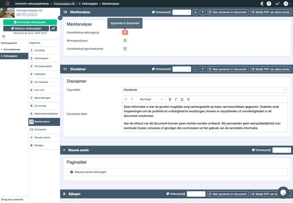 Makelaars Pagina 16 Verkoopadvies tool - marktanalyse met onder anderen ONtwikkeling verkoopprijs, Woningverkopen en ontwikkeling hypotheekrente