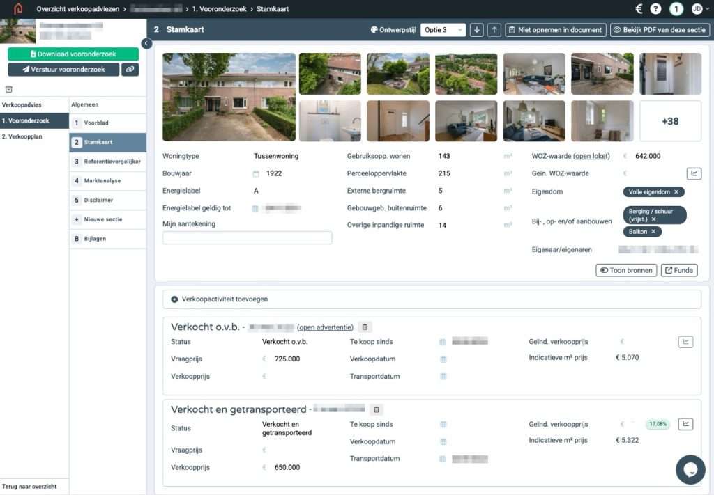 Makelaars Pagina 12 Verkoopadvies tool - Stam kaart onderdeel van het vooronderzoek