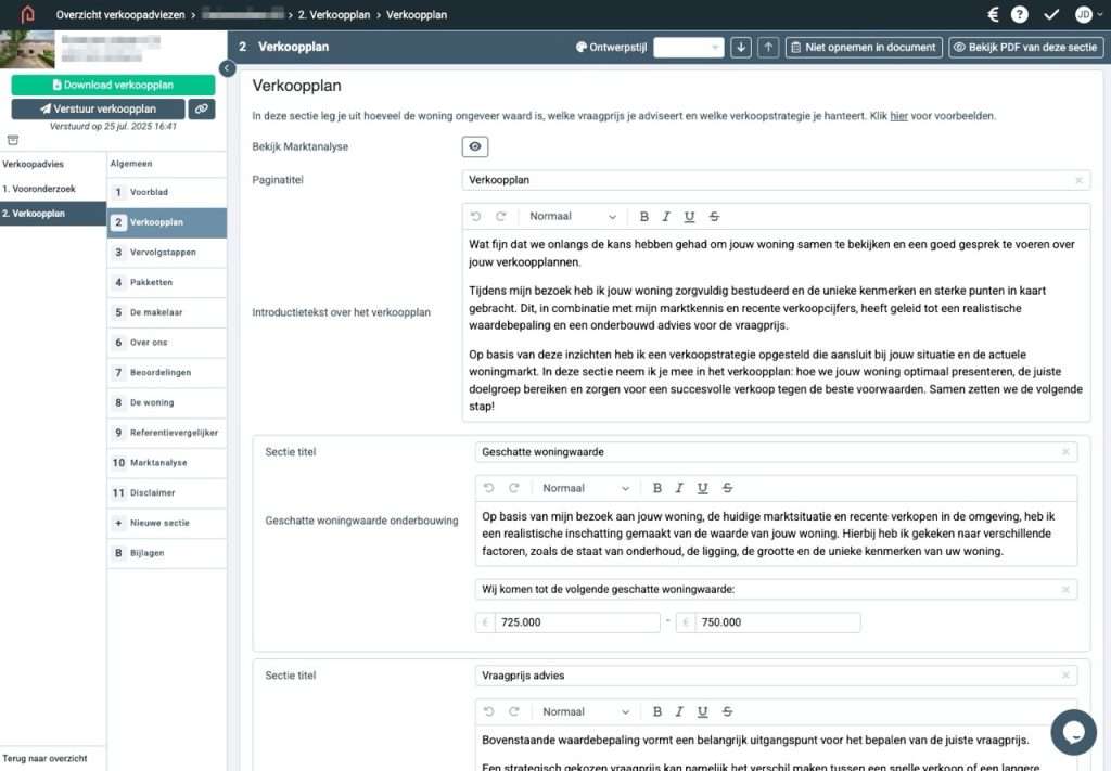 Makelaars Pagina 14 Verkoopadvies tool - verkoopplan onderdeel